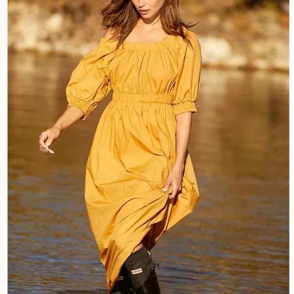 Free People | Dresses | Free People Bernadette Midi Dress Mustard | Poshmark